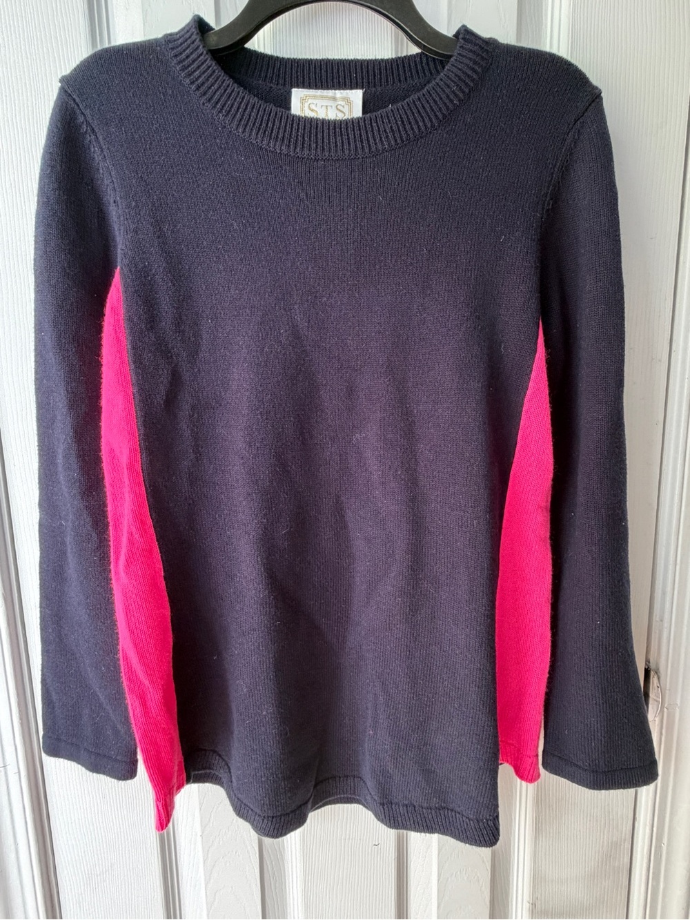 Sail to Sable Navy Crewneck Sweater with Hot Pink Side Panels